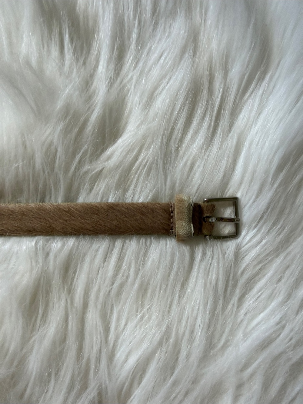 Vintage Coach Womens Tan Haircalf Belt with Gold Buckle and lime edges M